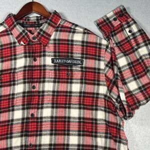 Harley Davidson Shirt Mens‎ 3XL XXXL Red White Flannel Plaid Long Sleeve Pockets
